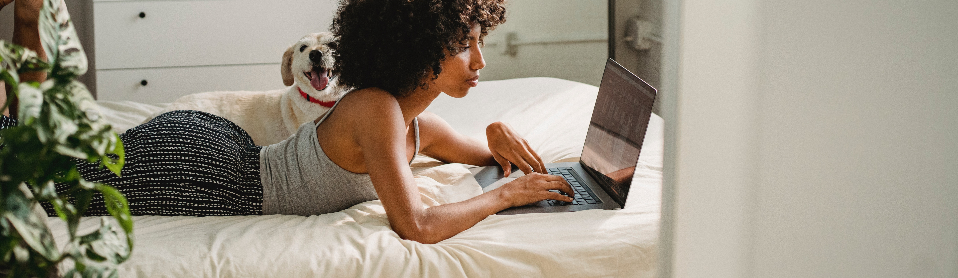 Girl laying on bed looking at laptop
