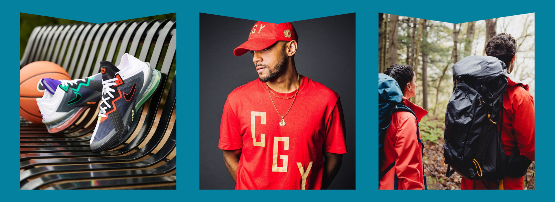 Basketball & Basketball shoes, Calgary Flames hat & shirt, Hiking gear